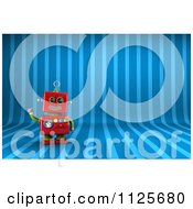3d Friendly Red Robot Waving Over Blue Stripes