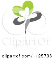 Clipart Of A Green And Gray Organic Heart Flower With A Reflection Royalty Free Vector Illustration