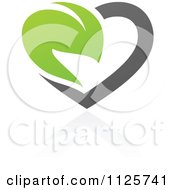 Clipart Of A Green And Gray Organic Heart And Leaf With A Reflection 3 Royalty Free Vector Illustration
