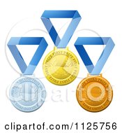 Poster, Art Print Of 3d Gold Silver And Bronze Prize Medals On Blue Ribbons
