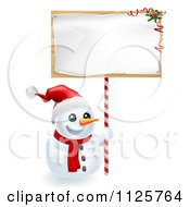 Poster, Art Print Of Happy Snowman Wearing A Santa Hat And Holding A Christmas Sign