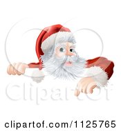 Poster, Art Print Of Happy Santa Claus Pointing Down At A Christmas Sign