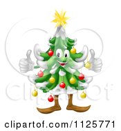 Poster, Art Print Of Happy Christmas Tree Mascot Holding Two Thumbs Up