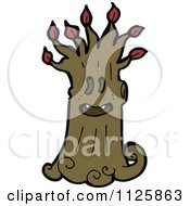 Cartoon Of An Ent Tree With Red Autumn Foliage 2 Royalty Free Vector Clipart by lineartestpilot