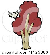 Cartoon Of A Bird On A Tree With Red Autumn Foliage Royalty Free Vector Clipart