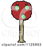 Cartoon Of A Green Apple Tree With Red Autumn Foliage 1 Royalty Free Vector Clipart