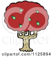 Cartoon Of A Green Apple Tree With Red Autumn Foliage 2 Royalty Free Vector Clipart