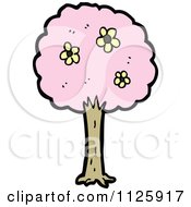Cartoon Of A Flowering Tree With Pink Foliage 3 Royalty Free Vector Clipart by lineartestpilot