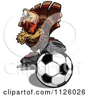Poster, Art Print Of Turkey Bird Mascot Resting A Foot On A Soccer Ball