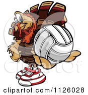 Poster, Art Print Of Turkey Bird Mascot Holding Out A Volleyball