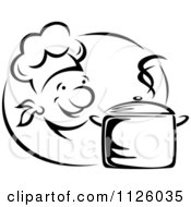 Clipart Of A Black And White Happy Chef With A Steamy Pot Royalty Free Vector Illustration