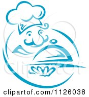 Poster, Art Print Of Blue Happy Chef With A Cloche
