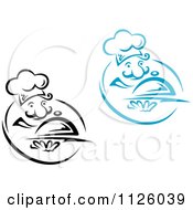 Clipart Of Black And Blue Chefs With Cloche Platters Royalty Free Vector Illustration