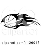 Clipart Of A Black And White Tribal Flaming Basketball 8 Royalty Free Vector Illustration by Vector Tradition SM