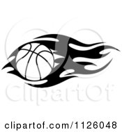 Clipart Of A Black And White Tribal Flaming Basketball 7 Royalty Free Vector Illustration