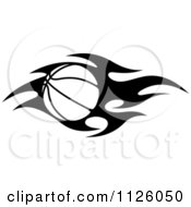 Clipart Of A Black And White Tribal Flaming Basketball 5 Royalty Free Vector Illustration