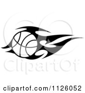 Clipart Of A Black And White Tribal Flaming Basketball 2 Royalty Free Vector Illustration