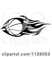 Clipart Of A Black And White Tribal Flaming Basketball 3 Royalty Free Vector Illustration by Vector Tradition SM
