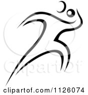 Clipart Of A Black And White Handball Athlete 2 Royalty Free Vector Illustration