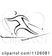 Clipart Of A Black And White Skiing Athlete Royalty Free Vector Illustration