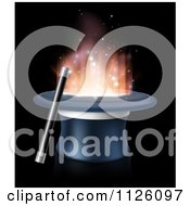 Clipart Of A Wand Resting Against A Magic Top Hat With Light Royalty Free Vector Illustration