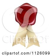 Clipart Of A 3d Red Shield Embossed Wax Seal And Parchment Ribbons Royalty Free Vector Illustration