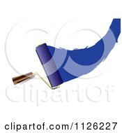 Clipart Of A Roller Paint Brush With A Swoosh Of Blue Royalty Free Vector Illustration