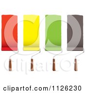 Poster, Art Print Of Roller Paint Brushes With Stripes Of Red Yellow Green And Black