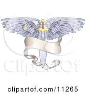 Winged Sword With A Banner Clipart Illustration