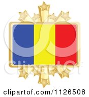 Poster, Art Print Of Romanian Flag With A Golden Stars Frame