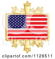 Poster, Art Print Of American Flag With A Golden Stars Frame