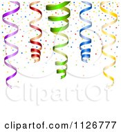 Poster, Art Print Of Party Background With Colorful Confetti And Curly Ribbons