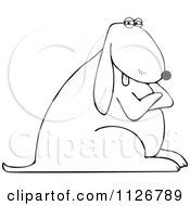 Cartoon Of An Outlined Stubborn Dog With Folded Arms Royalty Free Vector Clipart