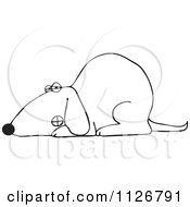 Cartoon Of An Outlined Growling Dog Laying Down Royalty Free Vector Clipart