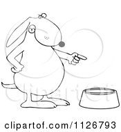 Outlined Angry Dog Pointing To An Empty Food Bowl