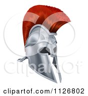Clipart Of A 3d Chrome Trojan Spartan Helmet With A Red Mohawk Royalty Free Vector Illustration