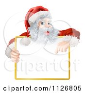 Poster, Art Print Of Happy Santa Holding And Pointing Down At A Sign