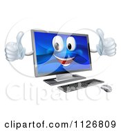 Happy Desktop Computer Mascot Holding Two Thumbs Up