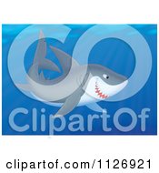 Cartoon Of A Shark Swimming In Blue Ocean Water Royalty Free Clipart