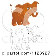 Poster, Art Print Of Colored And Outlined Elephants Squirting From Their Trunks