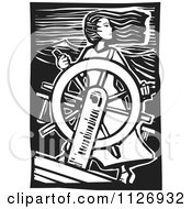 Female Pirate At The Helm Black And White Woodcut