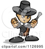 Poster, Art Print Of Tough Thanksgiving Pilgrim Holding Up A Fist And Rifle