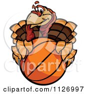 Poster, Art Print Of Turkey Bird Mascot Holding A Basketball