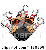 Poster, Art Print Of Turkey Bird Mascot With A Bowling Ball And Pins