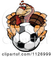 Poster, Art Print Of Turkey Bird Mascot Holding Out A Soccer Ball