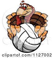Poster, Art Print Of Turkey Bird Mascot Holding A Volleyball