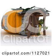 Poster, Art Print Of 3d Tortoise At A Pumpkin Cottage House