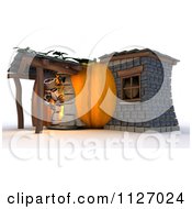 Poster, Art Print Of 3d Robot At A Pumpkin Cottage House