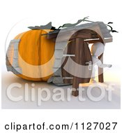 Clipart Of A 3d White Character At A Pumpkin Cottage House Royalty Free CGI Illustration