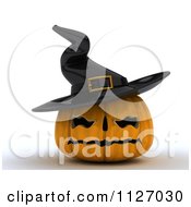 Clipart Of A 3d Carved Jackolantern Halloween Pumpkin With A Witch Hat Royalty Free CGI Illustration